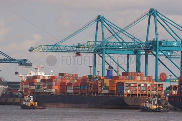 Déchargement d'un porte-containers port d'Anvers Belgique