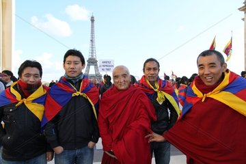 Free Tibet demonstration at Trocadero Paris France