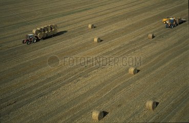 Air sight of a tractor collecting the straw Picardy