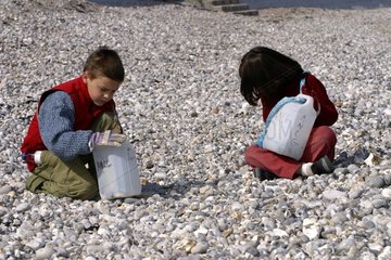 Kinder  die den Strand von Veulettes säubern  Sur Mer