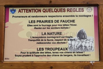 Rules of respect for nature in the mountains Alps France
