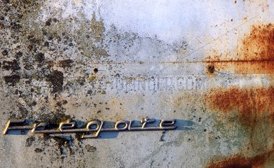 Close-up of abandoned Simca Fregate