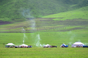 Tibetan nomadic herders camp - Tibet China