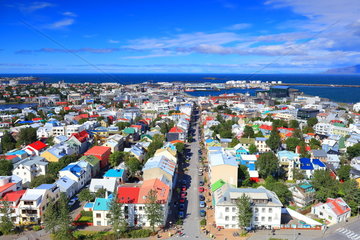 Reykjavik  Icelandic capital  general view of the city with its colorful roofs from the Hallgrímskirkja cathedral  Iceland