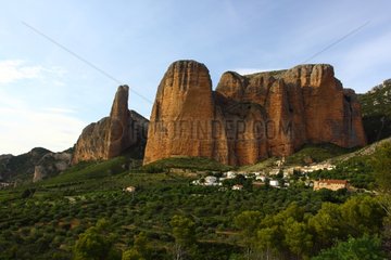 Geological formations of Mallos de Riglos in Spain