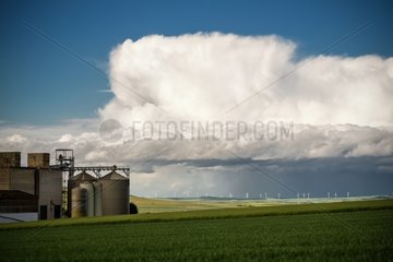 Silos and Storm cold air over the countryside - France