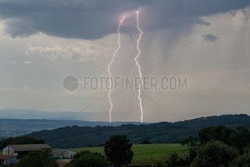 Single and multiple lightning storm in summer - France