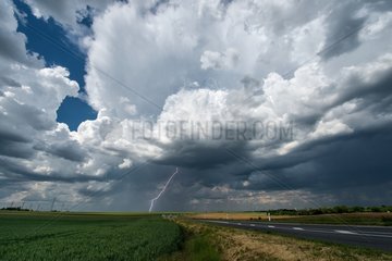 Single cell thunderstorm over the countryside - France