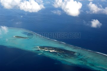 Aerial view of an island of the archipelago of Maldives