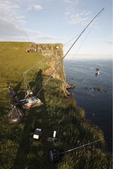 Jib crane to photograph birds in the cliffs Iceland