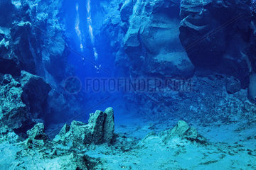 Diver in Silfra crack  Iceland.