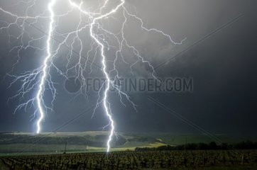 Close lightning strikes in the countryside - France