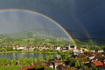 Rainbow after a storm on Seyssel city - Bugey France