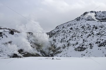 Fumaroles at the foot of the Kusharo volcano in winter Japan