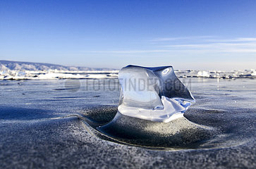Sculpture of ice on the surface of Lake Baikal  Siberia  Russia