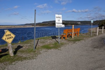 Sign of a salmon river in Quebec Canada