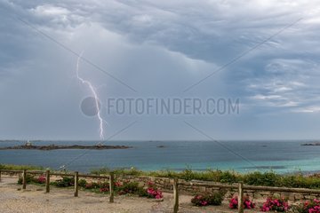 Thunderstorm over the Channel in summer - Brittany Pointe France