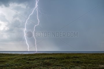 Thunderstorm and lightning above the Atlantic in summer - France
