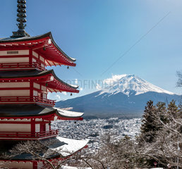 To-ji Temple and Mount Fuji in winter - Japan