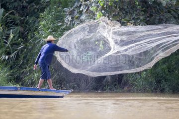 Fisherman casting his net - Kinabatangan River Borneo