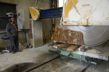 Sawing of a limestone block - France