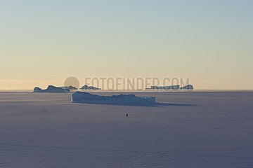 Hiker on the ice and icebergs Adélie Land