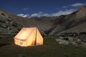 Tent lit night - Nubra Valley Ladakh Himalaya India
