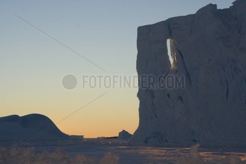 Ice and Astrolabe glacier front in winter Adelie Land