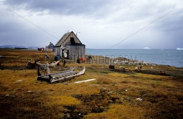 Huts of wood of hunters Cape Hope Greenland