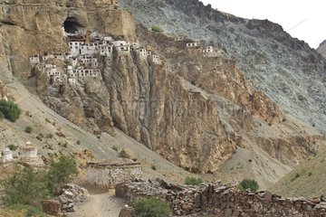 Village and monastery of Phuktal mountainside India