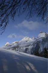 The Aiguille verte from the Massif of Aravis in winter