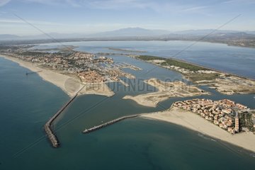Aerial view of Port Leucate and his pond in Aude
