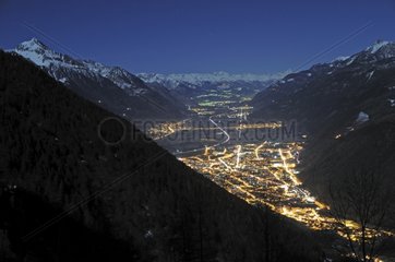 Alpine landscape lit by the moon Martigny Switzerland