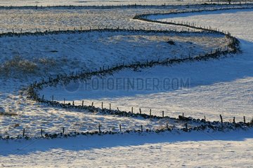 Meadow covered with snow in early winter Aubrac France