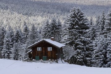 Snowy hut Bayerisher Wald National Park Germany
