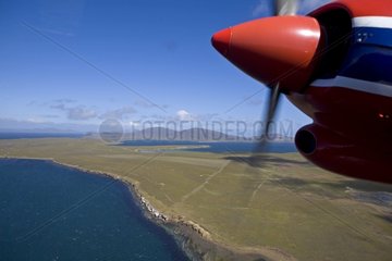 Air shot of the Falkland Islands Atlantic Ocean