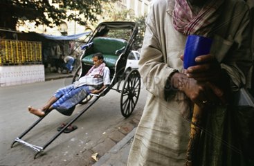 Rikschafahrer ruhen Kalkutta Indien