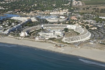 Aerial view of Heliopolis naturist centre and Ambonne port