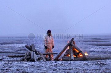Campfire to move away the Polar bears Spitzberg