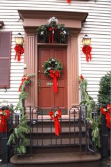 House decorated for Christmas in Greenwich Village New York