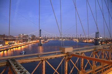 View of Verrazanno bridge from Brooklyn bridge New York