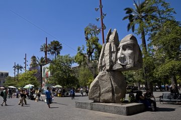 Statue of an Indian on a square of downtown Chile
