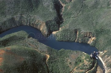 Air shot of an hydraulic weir on Dumbea river New Caledonia