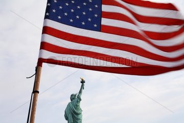 American flag and Statue of Liberty New York