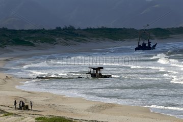 Wreck ships stranded ont the beach Madagascar