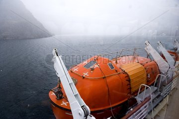 Rettungsboot an Bord eines Tourismusschiffs Norwegen