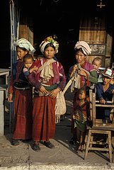 Palamng women and children out of traditional clothes Burma