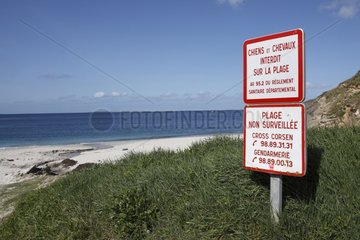 Prohibition signs and information on the beach France