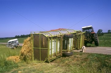 Accident of a trailer of hay on the road Jura