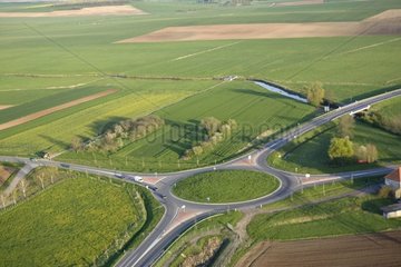 Roundabout on country roads in Lorraine France